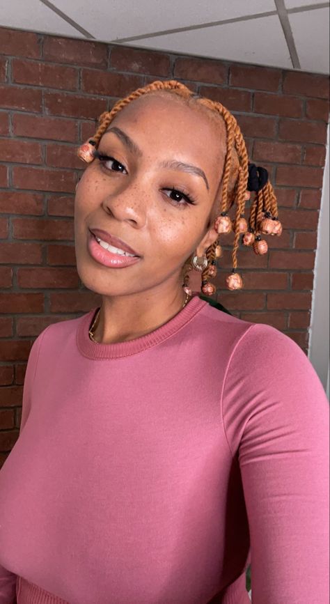 Two strand twists with wooden beads on ginger natural hair. Black girl hairstyle Twist With Beads, Twists On Natural Hair, Short Twist, Short Twists, Two Strand Twists, Natural Hair Twists, Colored Hair, Ginger Hair, Wig Hairstyles