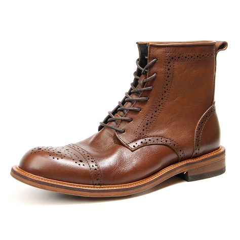 CLAIAMI Brock Carved Men Shoes Boots High-top British Ankle Men Boots Retro Polished Genuine Leather Men Shoes Boots, Leather Boots For Men, Genuine Leather Boots, Mens Leather Boots, Boots For Men, Boots High, Smart Shopping, Shoes Boots, Boots Men