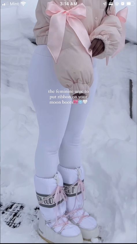 Winter Wonderland Aesthetic Outfit, Snow Core Aesthetic Outfits, Pink Winter Shoes, Coquette Snow Outfits, Nutcracker Aesthetic Outfit, Winter Snow Boots Outfits, Ballet Core Winter Outfits, Hyperfeminine Outfit Winter, Cute Snow Outfit