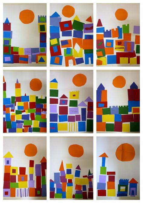 Classe D'art, Kindergarten Art Lessons, Elementary Art Projects, Homeschool Art, Kindergarten Art, Art Activities For Kids, Education Kindergarten, Shape Art, Construction Paper