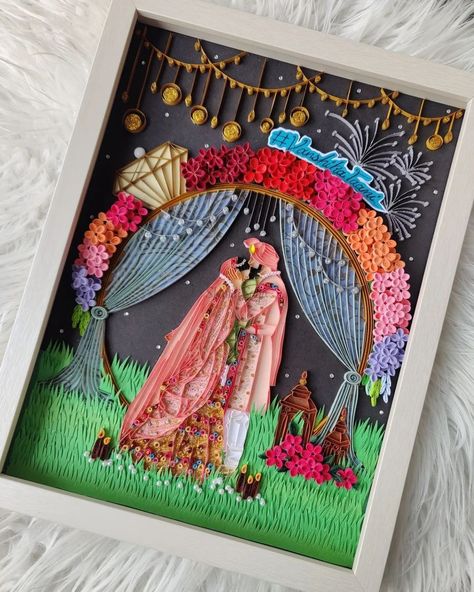 Customised Quill Wedding Quilling Ideas, Wedding Quilling, Wedding Gift Ideas For Bride, Gift Ideas For Bride, Quilling Wedding, Gifts For Bride, Wedding Gifts For Bride And Groom, Handmade Wedding Gifts, Quilling Work