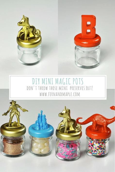 DIY Mini Pots of Magic Using Preserve Jars! #diy #partyideas #partyfavors #diycrafts #craftideas Diy Gift Jars Ideas, Tiny Jam Jar Crafts, Mini Jam Jars Ideas, Mini Jars Crafts, Mini Jelly Jar Crafts, Mini Bonne Maman Jars Ideas, Bonne Maman Mini Jars Ideas, Mini Jam Jar Crafts, Tiny Jar Crafts Diy