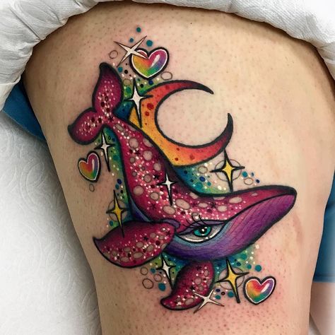 Tattoo by Roberto Euan #RobertoEuan #newtraditional #color #whale #sparkle #glitter #moon #hearts #stars #oceanlife #ocean | May 15th 2018 | 539585 Snowman Tattoo, Water Moon, Moon Ocean, Tattoo Sun, Ocean Tattoo, Small Dragon Tattoos, Tattoo Moon, Tattoo Water, Whale Tattoos