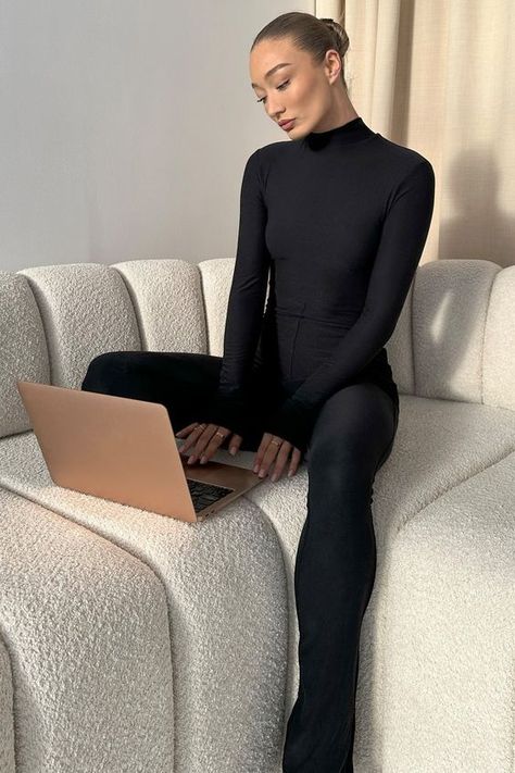 I charm it is super nice I am M and I asked for S because later I also ordered in red but it still does not reach Me Snowsuit Women, Sleek High Ponytail, Jumpsuit With Long Sleeves, Catsuit Outfit, High Neck Jumpsuit, Figure Sculpting, Black Bodysuit Longsleeve, Club L London, Bodysuit Costume