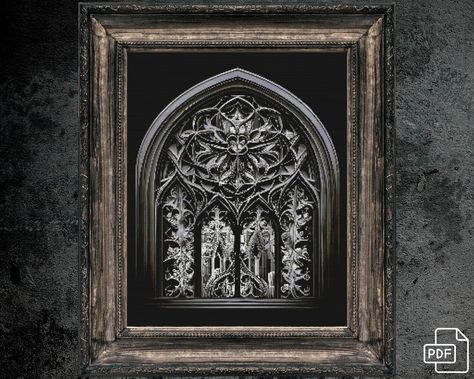 Intricate Cross Stitch, Gothic Cross Stitch Patterns, Gothic Cathedral Windows, Cross Stitch Gothic Pattern, Castlevania Cross Stitch, Gargoyle Cross Stitch, Graveyard Cross Stitch, Gothic Cross Stitch, Gothic Castle