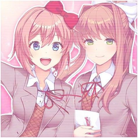 Sayori And Monika, Monika And Sayori, Sayori X Monika, Ddlc Cutecore, Ddlc Pfp, Sanrio Art, Natsuki Ddlc, Psychological Horror, Romantic Manga