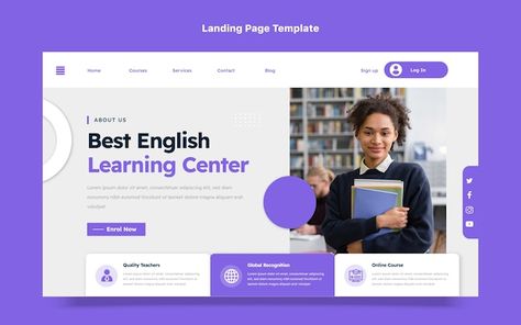 Free vector flat landing page for englis... | Free Vector #Freepik #freevector #school-landing-page #school-website #education-landing-page #language-course Language Website Design, Language Learning Website Design, Lms Website Design, Education Banner Design Ideas, Education Landing Page, School Landing Page, Website Design Minimalist, Learning Website Design, Language App