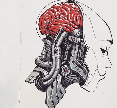 Robotic Art Drawing, Cybernetics Art, Cyberpunk Drawing Sketch, Mindless Drawing, Apocalypse Drawing, Scifi Drawing, Mech Drawing, Cyberpunk Drawing, Computer Drawing