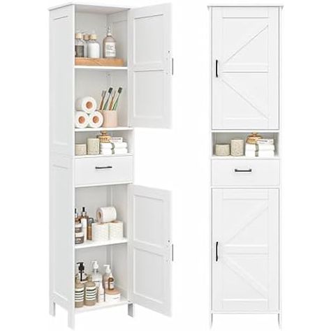 Amazon.com: HOSTACK 67" Tall Bathroom Cabinet, Narrow Storage Cabinet, Freestanding Linen Cabinet with Doors and Adjustable Shelf, Floor Kitchen Cabinet for Living Room, Home Office, White : Home & Kitchen Cabinet For Bathroom, Tall Bathroom Storage Cabinet, Tall Bathroom Storage, Narrow Storage Cabinet, Bathroom Tall Cabinet, Tall Bathroom, Kitchen White, Entryway Kitchen, Linen Cabinet