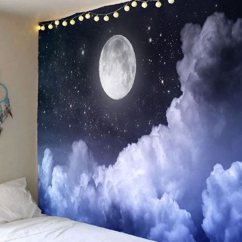 Room 2023, Cheap Wall Tapestries, Sky Pattern, Pattern Wall Art, Night Sky Painting, Printed Wall Art, Art Tapestry, Moon Painting, Small Canvas Art