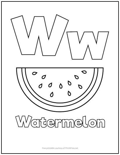 Alphabet letter coloring pages are perfect for toddlers, preschoolers, kindergartners, and first graders, to help reinforce letter recognition and writing skills. This one features the letter “W” and includes a picture of a watermelon. Be sure to download and print the entire alphabet! Letter W Coloring Page, Preschool Letters Printables, W Coloring Page, Letter W Crafts, Letter W Activities, Letter Coloring Pages, Kids Colouring Printables, Coloring Pages For Preschool, Letter A Coloring Pages