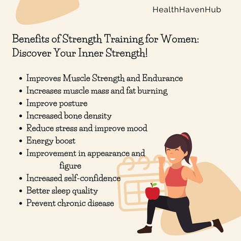 I know many of you are worried about strength training overly building muscle mass and leading to overall weight gain. But don't worry, it's just a myth! Strength training has enormous benefits for our health, well-being and appearance. As you can see, the benefits of strength training for women are enormous. It not only improves appearance and figure, but also has a positive impact on health, well-being and quality of life. Strength Training Benefits For Women, Strength Training Benefits, Benefits Of Strength Training For Women, Dim Benefits For Women, 5htp Benefits For Women, Strength Training For Women, How To Start Exercising, Benefits Of Strength Training, Increase Bone Density