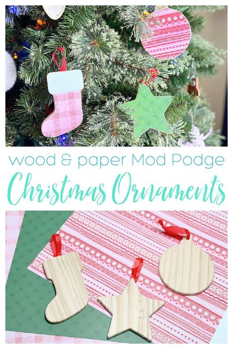 Easy to make Christmas ornaments with colorful scrapbook paper, unfinished wood ornaments, and Mod Podge. Mod Podge Ornaments, Easy To Make Christmas Ornaments, Make Christmas Ornaments, Cute Scrapbook, Colorful Scrapbook, Cute Scrapbooks, Traditions To Start, Inexpensive Christmas, Easy Christmas Ornaments