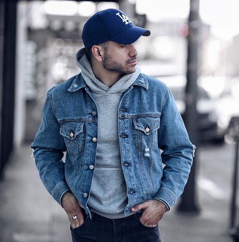 Hey IG fam Im back! Had to disconnect for a few days but it feels really good to be back in LA and on Instagram. Hope youre all having a great weekend! Denim jacket and jeans: @diesel Hoodie: @urbanoutfittersmens Ring: @marcosdeandradeofficial  Hat: @dodgers Men Jean Jacket Outfits, Denim Outfit For Men, Men Denim Outfit, Jean Jacket Outfits Men, Men Denim Jeans, Alex Costa, Style Of Clothing, Hoodie Outfit Men, Denim Jacket With Hoodie