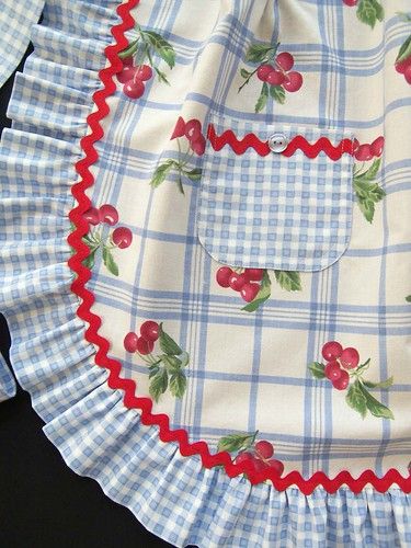 Gingham & Cherries Half Apron | Ruffles and rick rack~ a fun… | Flickr Girls Apron, Flirty Aprons, Detail Couture, Pretty Apron, Ruffle Apron, Vintage Aprons, Textil Design, Retro Apron, Cute Aprons