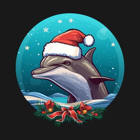 These beautiful dolphins are having a big Christmas party. These adorable dolphins are playing and getting ready for Christmas. Big Christmas Party, Beautiful Dolphins, Dolphin Christmas, Getting Ready For Christmas, Wood Slice Crafts, Christmas T Shirt Design, Christmas Rock, Beach Christmas, Ready For Christmas