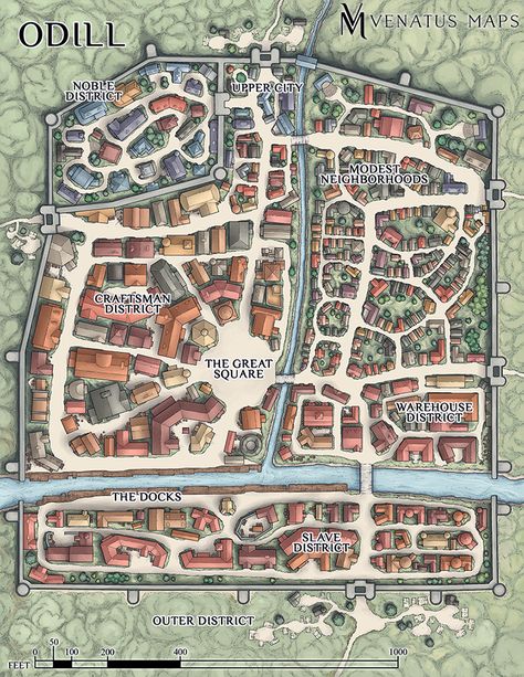 This one took a long while, but I'm excited for players to visit the city of Odill soon: Dm Ideas, Pathfinder Maps, Fantasy City Map, Fantasy Map Making, Village Map, Map Layout, Dnd World Map, Building Map, Fantasy Town