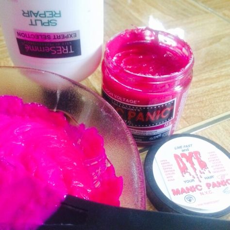 2 tbs manic panic hot hot pink 1 bottle conditioner Let see...... #newhaircolor #manicpanichothotpink Manic Panic Pink, Pink Warrior, Childhood Dream, Manic Panic, New Hair Colors, Hair Dye, Dyed Hair, Hot Pink, Hair Color