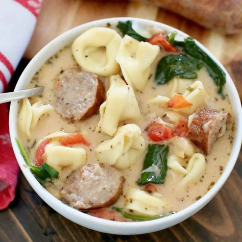 Soup Sausage, Tuscan Sausage, Cream Cheese Sausage Balls, Sausage Tortellini Soup, Pasta E Fagioli Soup, Tuscan Soup, Chicken Noodle Soup Easy, Sausage Tortellini, Fall Soup Recipes