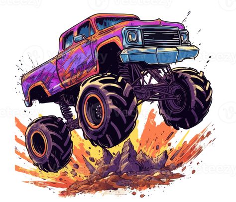 Monster truck with multicolored paint splash . Monster Truck Background, Draw Monster Truck, Monster Truck Pictures, Monster Truck Illustration, Monster Jam Trucks Png, Blue Thunder Monster Truck, Paint Splash, Logo Banners, Cityscape Photos