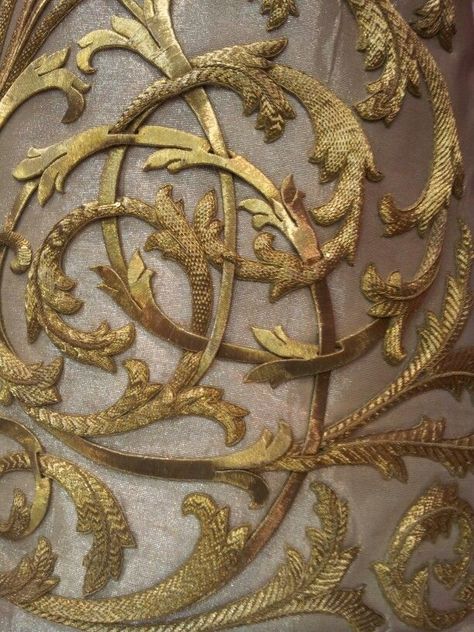 … Gold Work Embroidery, Crazy Quilting, Couture Embroidery, Embroidered Art, Embroidered Details, Acanthus Leaf, Gold Embroidery, Gold Work, Antique Textiles