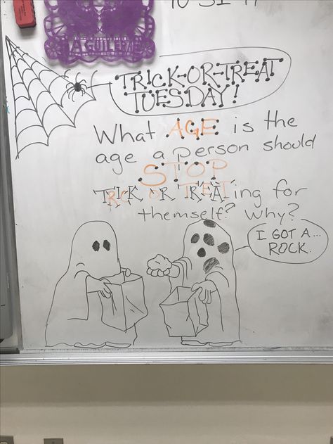 Halloween writing prompt Tuesday Halloween Whiteboard Ideas, Tuesday Board Prompt, Tuesday Whiteboard Prompt, Halloween Whiteboard, Morning Prompts, Whiteboard Questions, Whiteboard Prompts, Whiteboard Ideas, Halloween Writing Prompts