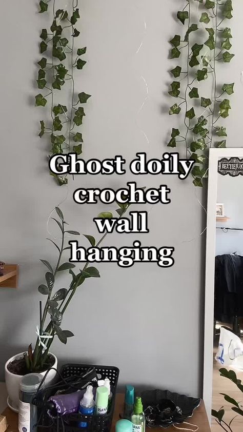 I've been wanting to convert this doily into a wall hanging for a long... | crochet | TikTok Web Crochet, Crochet Wall Decor, Crochet Tiktok, Crochet Hanging, Hanging Ghosts, Crochet Wall Hangings, Ghost Decoration, Doilies, Crochet Projects