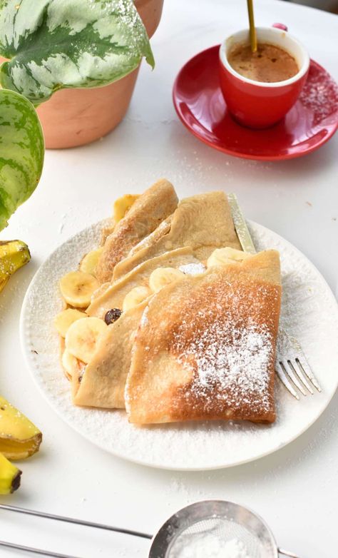 Banana Crepes (4 Ingredients, No Eggs, No Dairy) - The Conscious Plant Kitchen Conscious Plant Kitchen, Wraps Ideas, Sweet Egg, Banana Crepes, Easy Crepe Recipe, Crepes Filling, Plant Kitchen, Dairy Free Breakfasts, Breakfast Wraps