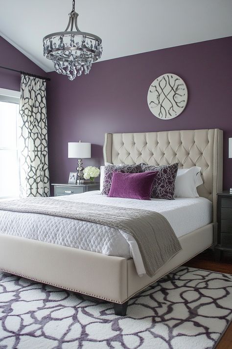 13 Plum Bedroom Designs To Inspire Your Next Makeover – DreamyHomeStyle Purple Accent Wall Bedroom, Purple Bedroom Ideas For Teens, Plum Bedroom, Purple Accent Wall, Bedroom Ideas For Teens, Purple Bedroom Ideas, Purple Bedrooms, Purple Bedroom, Accent Wall Bedroom