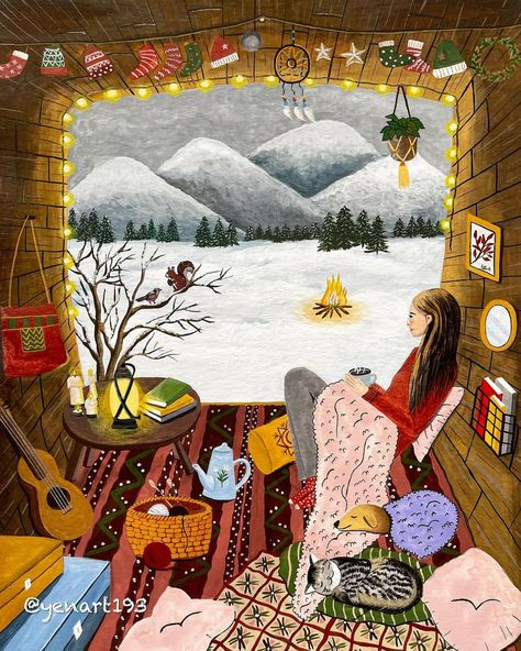 Little Women Christmas, Camping In Winter, Winter Christmas Decor, Camping Winter, Cozy Camping, Cozy Cottagecore, Life Illustration, Cottagecore Art, Winter Illustration