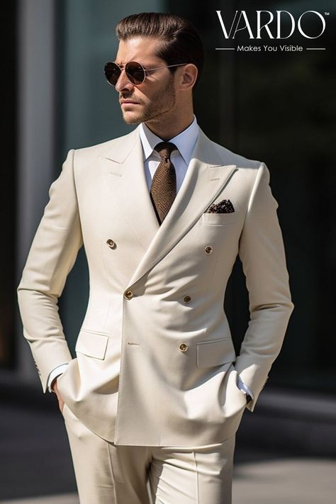 Wedding Suit Double Breasted, Cream Suit Men Wedding, Vardo Suits, Double Breasted Suit Men Wedding, Double Breasted Wedding Suit, Double Breasted Suit Men, Suit Double Breasted, Cream Suit, Classy Suits