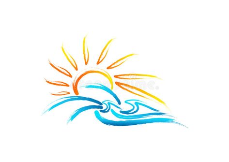 Sun sea wave logo, vintage summer symbol, retro wild nature marine concept design. Sun sea wave logo, vintage summer symbol and retro wild nature marine concept royalty free illustration Sun And Sea Tattoo, Beachy Tattoos For Women, Summer Logo Design, Summer Symbols, Energy Illustration, Sun Clip Art, Swimming Tattoos, Beachy Tattoos, Sea Tattoo