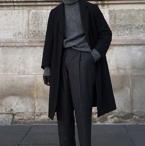 Mock Turtleneck Outfit Men, Vintage Turtleneck Outfit Men, Dark Academia Turtleneck Men, Men Timeless Style, Turtleneck Trench Coat Outfit Men, Black Sweater Outfit Men Aesthetic, Darkest Academia Outfit Men, Sophisticated Outfits Men, Mens Academia Fashion