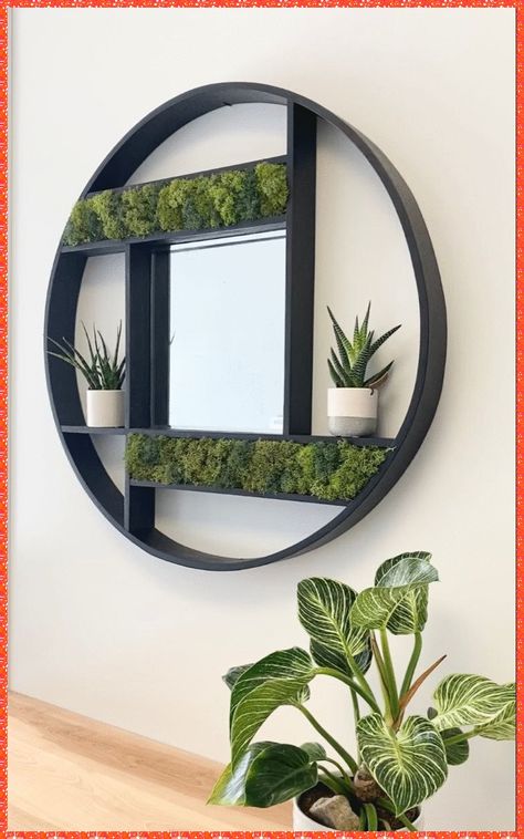 Mirror Wall Decor Living Room Modern, Wall Decor With Mirror, Wall Mirror Decor Living Room, Large Wall Hanging, Free Drawing, Reindeer Moss, Mirrored Wall, Mirror Design Wall, Designer Wall