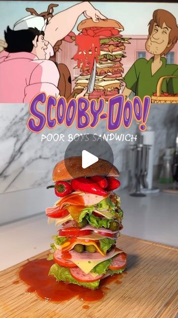 Shar on Instagram: "Scooby Doo Sandwich from Pierre’s Poor Boys 🥪
Extra hot, extra large sandwich! 🌶️
What should I make next?

#scoobydoo #recreation #recipe #cooking #animation #cartoon #anime #foodporn" Scooby Doo Sandwich, Cooking Animation, Large Sandwich, Disney Inspired Food, Sub Sandwiches, Animation Cartoon, Disney Inspired, Food Inspiration, Scooby Doo