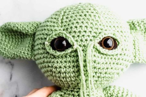 How to Crochet Baby Yoda - A Free Amigurumi Pattern - Sarah Maker | Star wars crochet, Disney crochet patterns, Amigurumi pattern Sarah Maker, Crochet Baby Yoda, Yoda Crochet, Star Wars Crochet, Disney Crochet Patterns, Bun Beanie, Animal Knitting Patterns, Crochet Bucket, Crochet Goodies