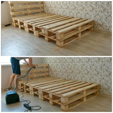 Pallet Bed Frame Diy, Wood Pallet Beds, Pallet Bed Frames, Make A Bed, Pallet Bed Frame, Simple Bed Frame, Diy Pallet Bed, Pallet Beds, Pallet Bed