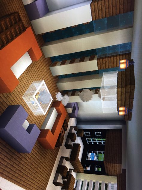 Minecraft Hotel Lobby, Minecraft Lobby Ideas, Minecraft Hotel, Lobby Ideas, Minecraft Structures, Minecraft City, Minecraft Building, Building Ideas, Hotel Lobby