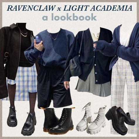 Astroacademia Outfits, Academia Blue Outfit, Astro Academia Outfit, Blue Academia Outfits, Light Academia Lookbook, Ravenclaw Inspired Outfits, Ravenclaw Aesthetic Outfit, Ravenclaw Outfit Aesthetic, Academia Lookbook