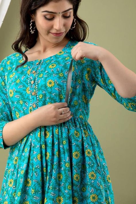 Maternity Kurti Designs, Feeding Kurtis Design, Feeding Gown, Maternity Kurti, Feeding Kurtis, Feeding Dresses, Nursing Gown, Pregnancy Dress, Gotta Work