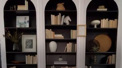 Here's How You Can Turn IKEA's Billy Bookshelf Into Your Very Own Built-In Bookcase Billy Bookcases, Ikea Billy Bookcase, Ikea Billy, Billy Bookcase, White Bookcase, Wall Trim, Room Paint Colors, Can Diy, Built In Bookcase