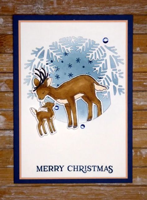 Reindeer card - Ink. Stamp. Share Blog Hop - Crafty-rootes Stampin Up Reindeer, Reindeer Card, Beautiful Christmas Cards, Stampin Up Christmas Cards, Christmas Snow Globes, Pink Cards, Stampin Up Christmas, Pretty Christmas, Christmas Cards To Make