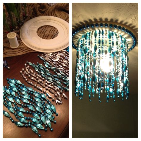 Made a light bulb cover for our master closet from a ceiling medallion and NOLA Mardi gras beads! Love the way it turned out!!! Diy Bulb Cover, Diy Light Cover Ceiling, Ceiling Light Covers Diy, Diy Ceiling Light Cover, Diy Ceiling Light, Ceiling Light Diy, Light Bulb Cover, Diy Light Bulb, Light Fixture Covers