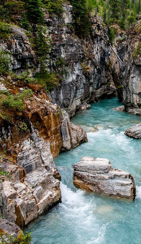 Marble Canyon in Kootenay National Park, British Columbia.  It is adjacent to two other national parks: Banff (which borders to the east) and Yoho (which borders to the north). It is also a component of the Canadian Rocky Mountain Parks UNESCO World Heritage Site. Quotes Nature Beauty, Marble Canyon, Kootenay National Park, Quotes Nature, Yoho National Park, British Columbia Canada, Canada Travel, Places Around The World, Rocky Mountains