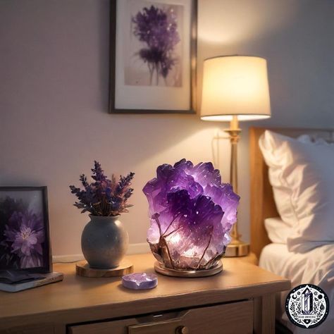 Crystal Insights Friday: "Crystals in Modern Day Society" Crystals are not just for spiritual practices; they’re also perfect for home decor and personal wellness. Discover how Amethyst can bring tranquility and positivity to your living space. Are you looking to transform your home into a sanctuary of peace and positivity? 🌟 Discover the magic of Amethyst, a stunning crystal renowned for its calming and healing properties. Whether you're a crystal enthusiast or just starting your journey,... Meditation Crystals Healing Stones, Crystal Home Decor Ideas, Spiritual Home Decor Interior Design, Crystals For Your Home, Crystals In Bedroom, Spiritual Apartment, Amethyst Bedroom, Healing Room Decor, Amethyst Lamp