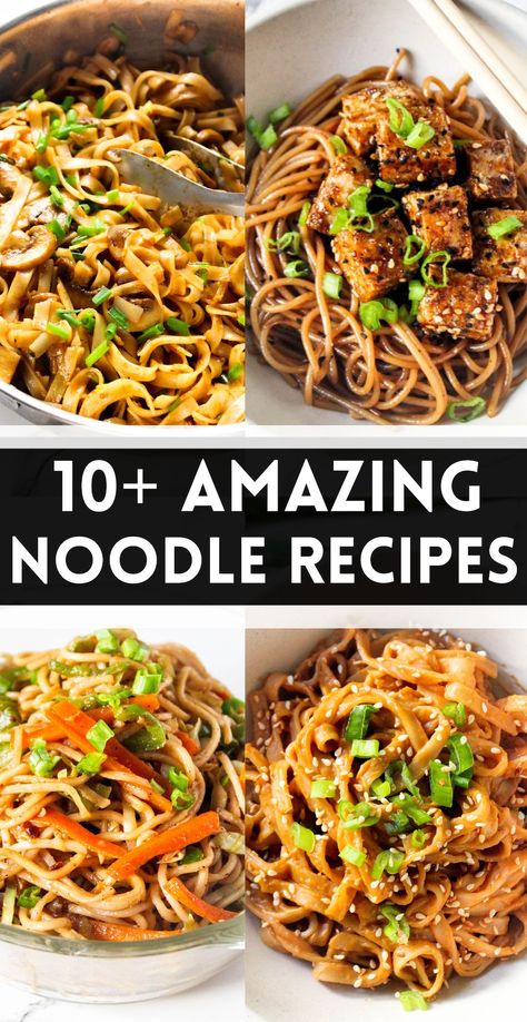 Delicious and amazing (mostly asian style) recipes made with noodles or rice noodles. Quick, easy and absolutely perfect for a quick lunch of dinner recipe. #vegan #vegetarian #noodle #ricenoodles #ramen #gluten #free #asian #delicious #quick #easy Easy Vegetarian Noodle Recipes, Asian Recipes With Rice Noodles, Noodles Ramen Recipes, Rice Noodle Ramen Recipe, Ramon Noodles Recipes, Thai Rice Noodle Recipes, Rice Noodle Ramen, Rice Noodle Dishes, Easy Low Calorie Dinners