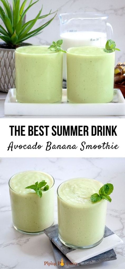 This creamy, delectable avocado banana smoothie is a must-try! Full of healthy fats, and a wonderful creamy, thick texture, this smoothie is great for breakfast or snack. | avocado smoothie | pefect smoothie | healthy smoothie recipes | https://pipingpotcurry.com/avocado-banana-smoothie/ Thick Creamy Smoothie Recipes, Green Breakfast Smoothie Recipes, Avocado Smoothie Recipe Healthy, Smoothies With Avocado, Avocado Shake Recipe, Fruit Breakfast Smoothie, Breakfast Smoothies Healthy, Avacodo Smoothie, Avocado And Banana Smoothie