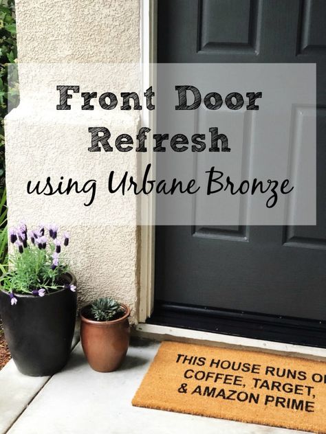 Paint can be a game changer in home decor. Painting your front door can be a great way to create a welcoming space for guests. Check out the way Urbane Bronze transformed my entryway. Front Door Urbane Bronze, Urbane Bronze Sherwin Williams Front Door, Urbane Bronze Front Door, Bronze Front Door, Sherwin Williams Urbane Bronze, Urbane Bronze Sherwin Williams, Door Refresh, Outside Paint Colors, Painting Your Front Door