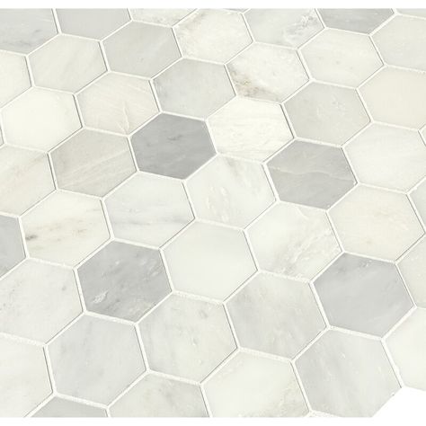 MSI Greecian 3" x 3" Marble Mosaic Tile & Reviews | Wayfair White Bathroom Marble, Bathroom Marble Tile, Hexagon Mosaic Tile, Marble Mosaic Tiles, Mosaic Wall Tiles, Hexagonal Mosaic, Kitchen Tiles Backsplash, Marble Mosaic, Beautiful Tile