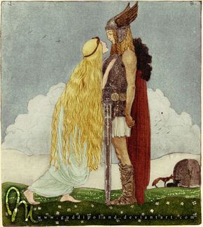 "Freya and Svipdag" -- Norse mythology illustration by John Bauer https://en.m.wikipedia.org/wiki/Svipdagr Arte Viking, John Bauer, Illustration Kunst, 동화 삽화, Norse Myth, Fairytale Illustration, Fairytale Art, 판타지 아트, Art And Illustration